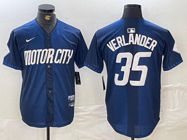 Men's Detroit Tigers #35 Justin Verlander 2024 Navy City Connect Cool Base Limited Jerseys