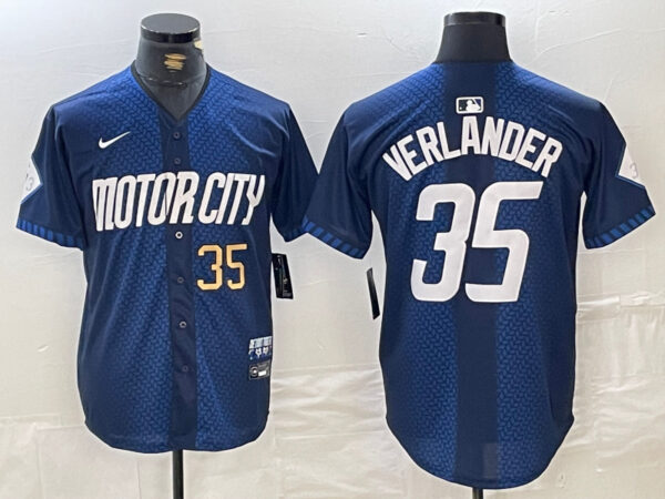 Men's Detroit Tigers #35 Justin Verlander 2024 Navy City Connect Cool Base Limited Jerseys