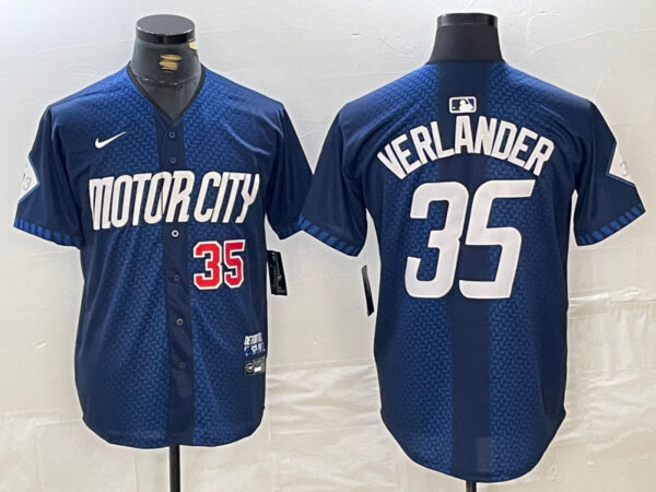 Men's Detroit Tigers #35 Justin Verlander 2024 Navy City Connect Cool Base Limited jerseys