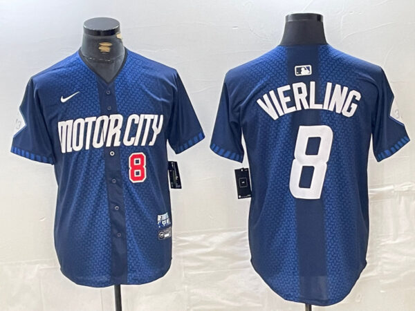 Men's Detroit Tigers #8 Matt Vierling 2024 Navy City Connect Cool Base Limited Stitched Jerseys