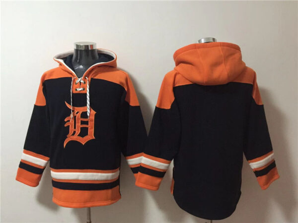 Men's Detroit Tigers Blank Black Orange Lace-Up Pullover Hoodie