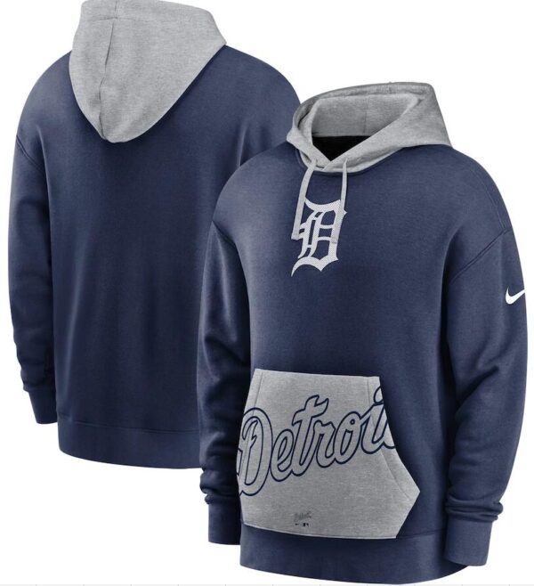 Men's Detroit Tigers Nike Navy Gray Heritage Tri Blend Pullover Hoodie