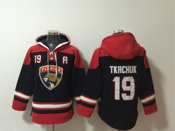 Men's Florida Panthers #19 Matthew Tkachuk Black Red Lace-Up Pullover Hoodie