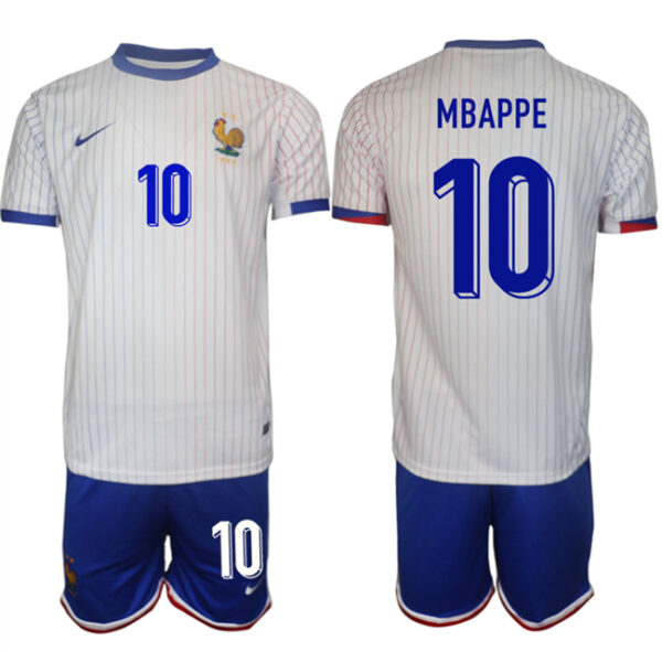 Men's France #10 Mbappe White 2024-25 Away Soccer Jersey