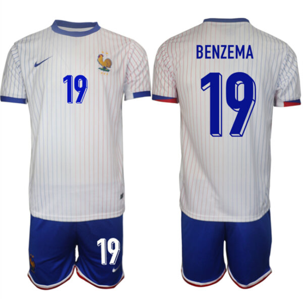 Men's France #19 Karim Benzema White 2024-25 Away Soccer Jersey