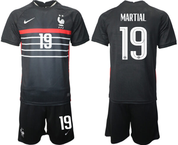 Men's France #19 Martial Black Home Soccer Jersey Suit