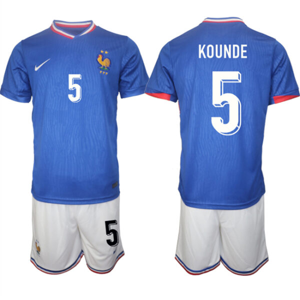 Men's France #5 Jules Kounde Blue 2024-25 Home Soccer Jersey