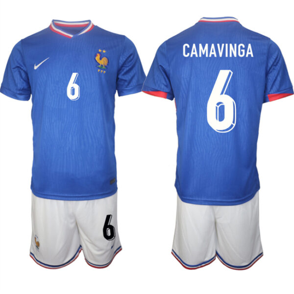 Men's France #6 Eduardo Camavinga Blue 2024-25 Home Soccer Jersey