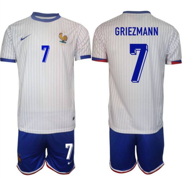 Men's France #7 Antoine Griezmann White 2024-25 Away Soccer Jersey