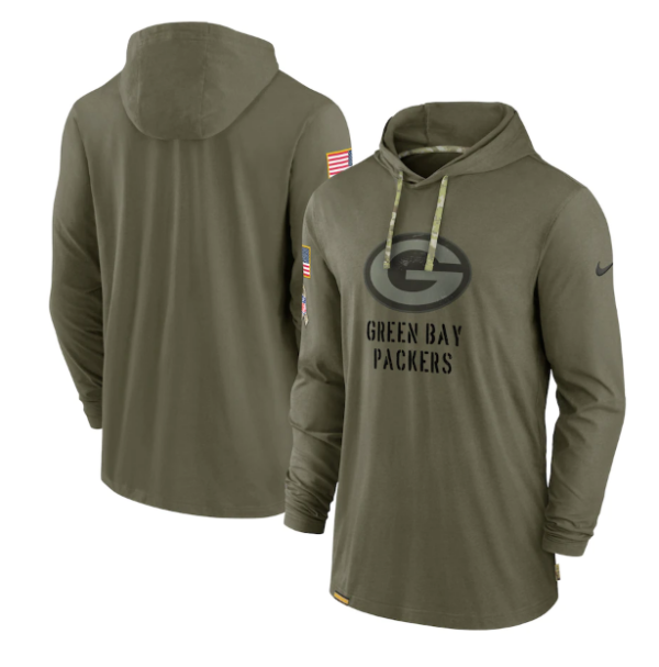 Men's Green Bay Packers 2022 Olive Salute To Service Tonal Pullover Hoodie