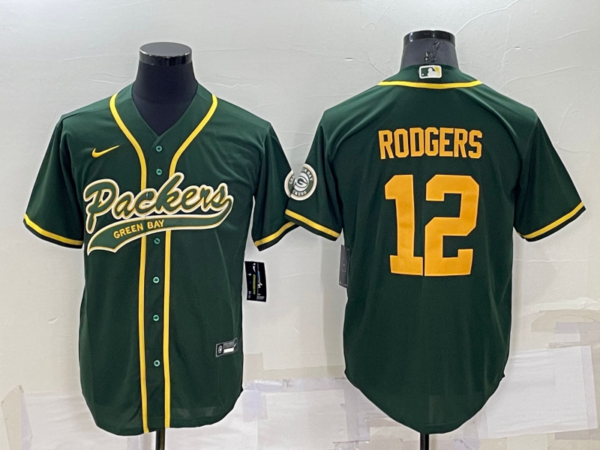 Men's Green Bay Packers #12 Aaron Rodgers Green Cool Base Stitched Baseball Jersey