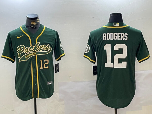 Men's Green Bay Packers #12 Aaron Rodgers Green Cool Base Stitched Baseball Jerseys