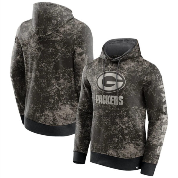 Men's Green Bay Packers Black Gray Blackout Tonal Pullover Hoodie