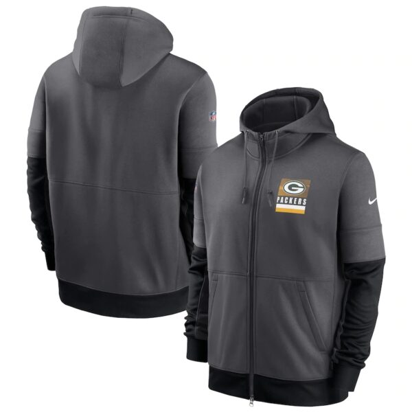 Men's Green Bay Packers New 2020 Nike Gray Black Fan Gear Mascot Performance Full Zip Hoodie