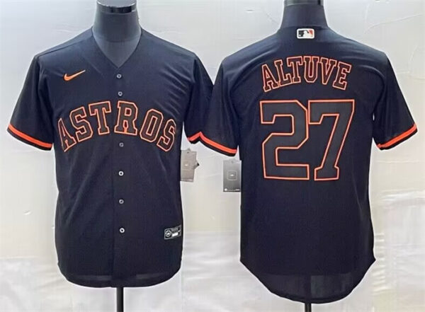 Men's Houston Astros #27 Jose Altuve Black Cool Base Stitched Jersey