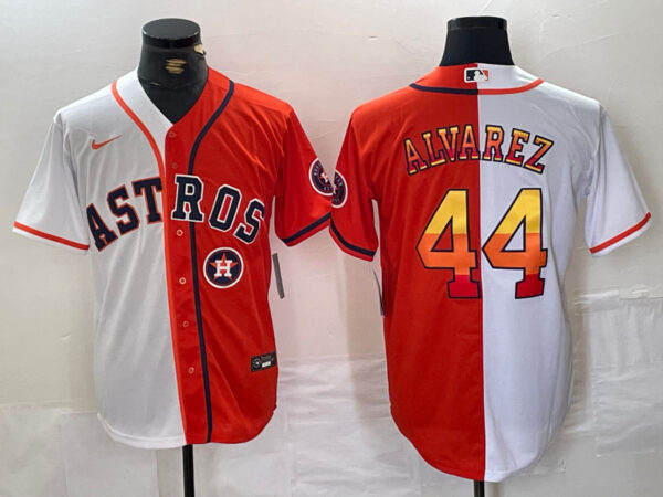 Men's Houston Astros #44 Yordan Alvarez White Orange Split With Patch Cool Base Stitched Baseball Jerseys