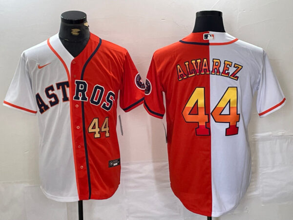 Men's Houston Astros #44 Yordan Alvarez White Orange Split With Patch Cool Base Stitched Baseball Jerseys