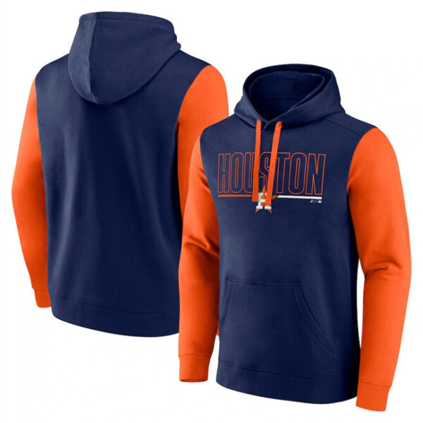 Men's Houston Astros Navy Outline Fleece Pullover Hoodie