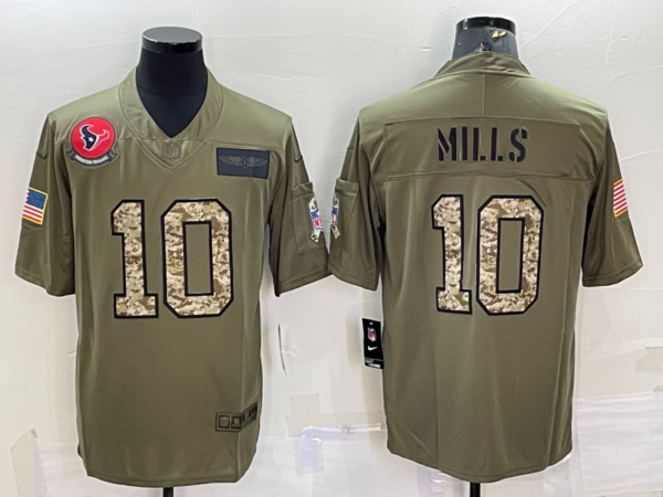 Men's Houston Texans #10 Davis Mills Olive Camo Salute To Service Limited Stitched Jersey