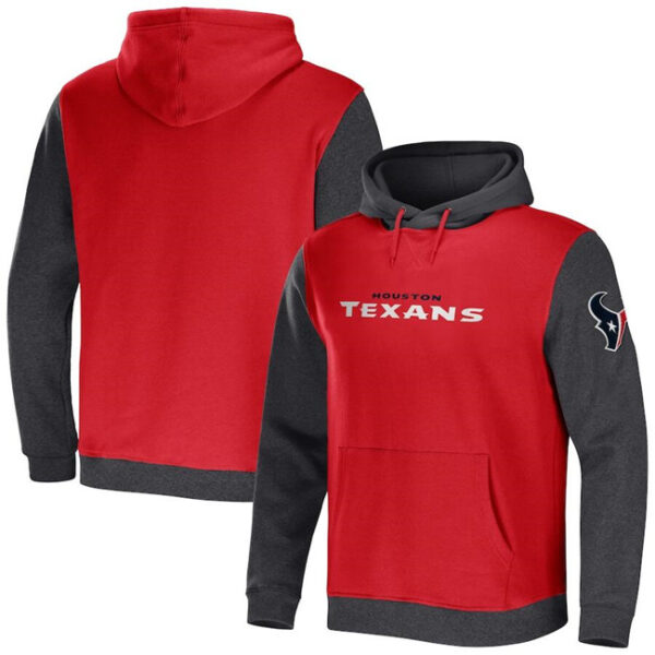 Men's Houston Texans X Darius Rucker Collection Red Charcoal Colorblock Pullover Hoodie