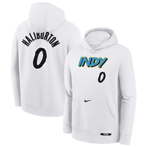 Men's Indiana Pacers #0 Tyrese Haliburton White 2024 25 City Edition Fleece Club Pullover Hoodie