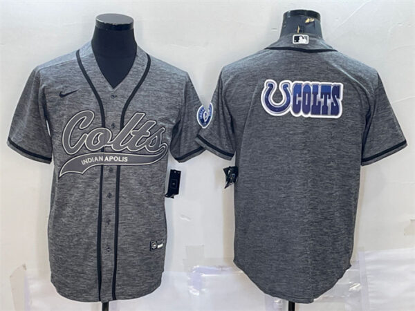 Men's Indianapolis Colts Grey Team Big Logo With Patch Cool Base Stitched Baseball Jersey