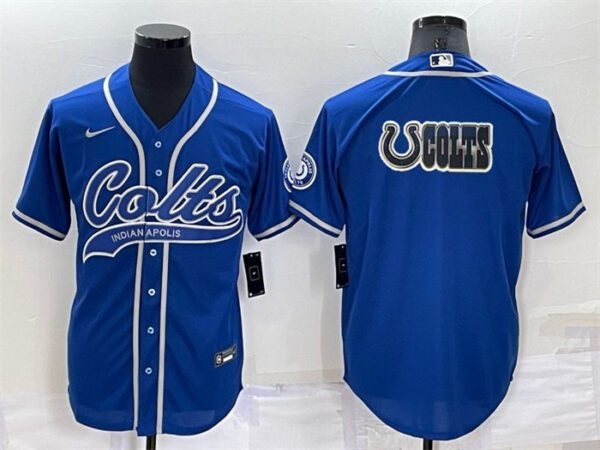 Men's Indianapolis Colts Royal Team Big Logo With Patch Cool Base Stitched Baseball Jersey