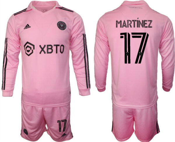 Men's Inter Miami CF #17 Martínez 2023 24 Pink Home Soccer Jersey Suit