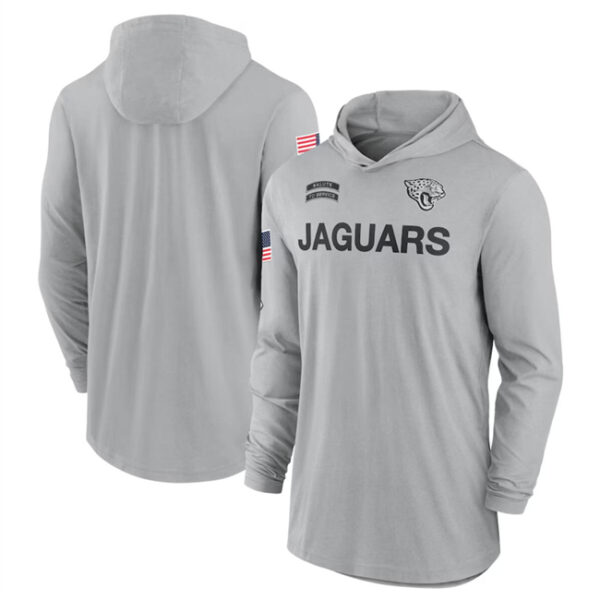 Men's Jacksonville Jaguars 2024 Gray Salute To Service Lightweight Performance Long Sleeve Hooded T-Shirt