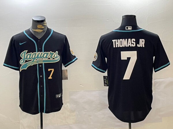 Men's Jacksonville Jaguars #7 Brian Thomas Jr Black With Patch Cool Base Stitched Baseball Jerseys