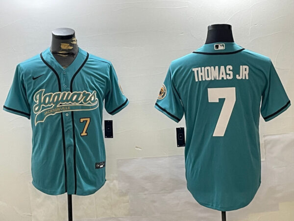 Men's Jacksonville Jaguars #7 Brian Thomas Jr Teal With Patch Cool Base Stitched Baseball Jerseys