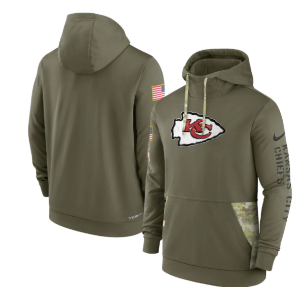 Men's Kansas City Chiefs 2022 Olive Salute To Service Therma Performance Pullover Hoodie