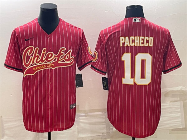 Men's Kansas City Chiefs #10 Isiah Pacheco Red With Patch Cool Base Stitched Baseball Jersey