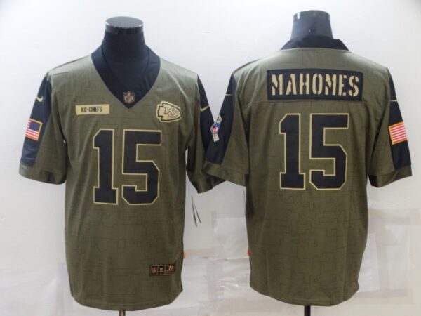 Men's Kansas City Chiefs #15 Patrick Mahomes Nike Olive 2021 Salute To Service Limited Player Jersey