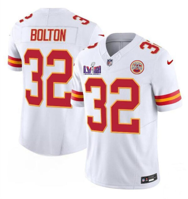 Men's Kansas City Chiefs #32 Nick Bolton White F.U.S.E. Super Bowl LVIII Patch Vapor Untouchable Limited Stitched Football Jersey