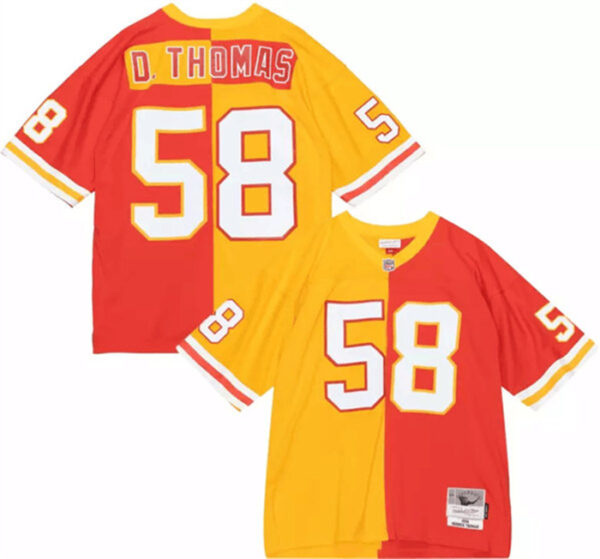 Men's Kansas City Chiefs #58 Derrick Thomas Red Yellow Split 1994 Throwback Stitched Football Jersey