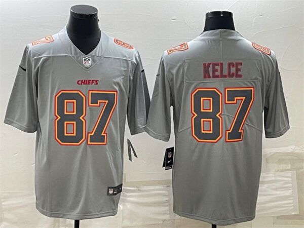 Men's Kansas City Chiefs #87 Travis Kelce Gray Atmosphere Fashion Stitched Jersey