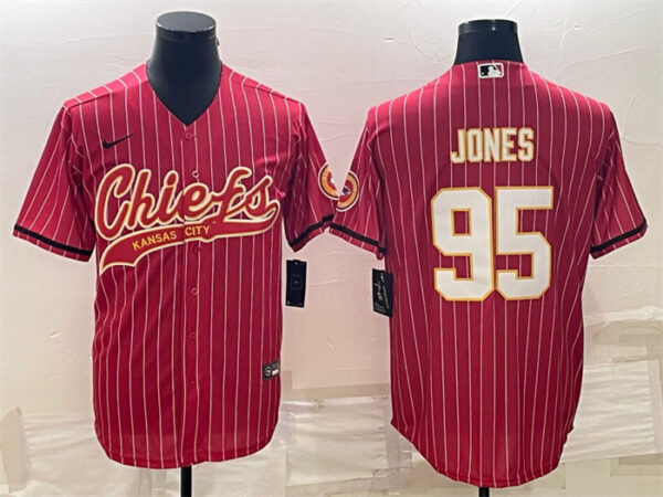 Men's Kansas City Chiefs #95 Chris Jones Red With Patch Cool Base Stitched Baseball Jerseys