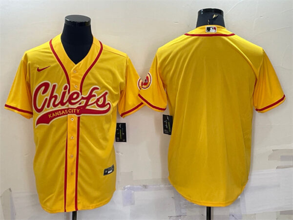 Men's Kansas City Chiefs Blank Gold With Patch Cool Base Stitched Baseball Jersey