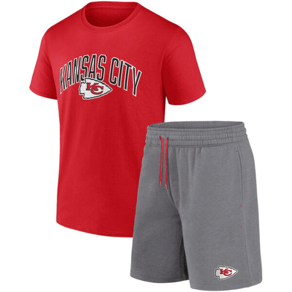 Men's Kansas City Chiefs Red Heather Gray Arch T-Shirt & Shorts Combo Set