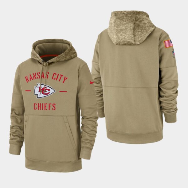 Men's Kansas City Chiefs Tan 2019 Salute to Service Sideline Therma Pullover Hoodie