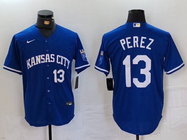 Men's Kansas City Royals #13 Salvador Perez Royal Cool Base Stitched Jerseys