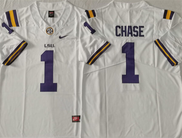 Men's LSU Tigers #1 Ja'Marr Chase White F.U.S.E Stitched Jersey