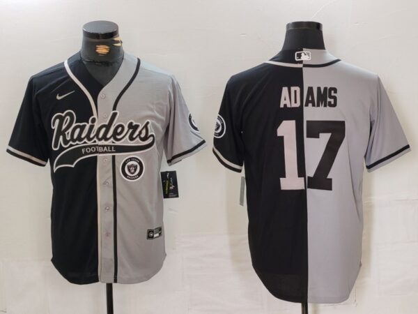 Men's Las Vegas Raiders #17 Davante Adams Grey Black Split Cool Base Stitched Baseball Jersey