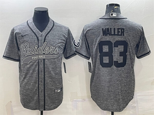 Men's Las Vegas Raiders #83 Darren Waller Grey With Patch Cool Base Stitched Baseball Jersey