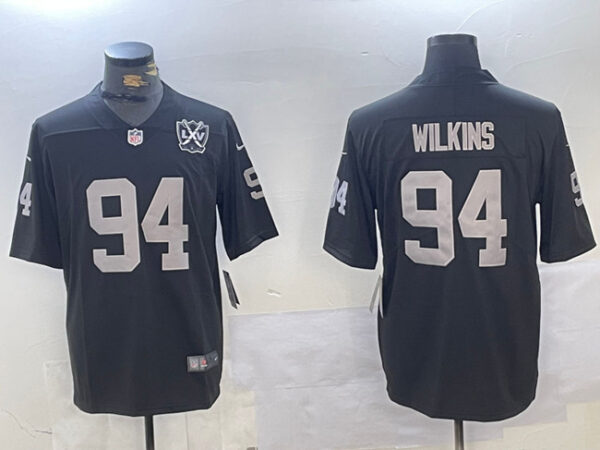 Men's Las Vegas Raiders #94 Christian Wilkins Black 65th Anniversary Patch Vapor Stitched Football Jersey