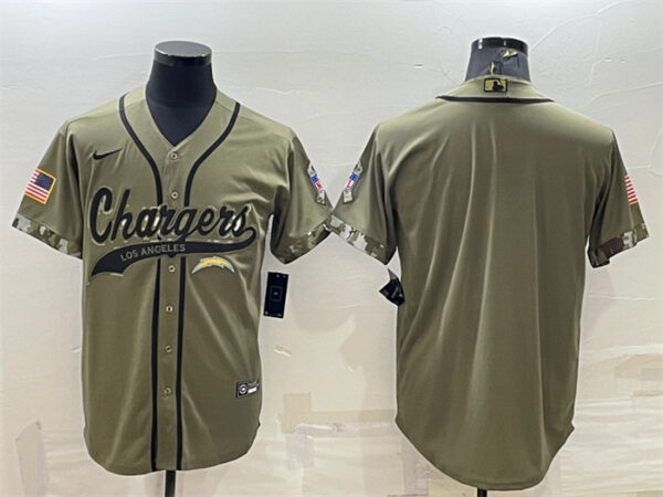 Men's Los Angeles Chargers Blank Olive Salute To Service Cool Base Stitched Baseball Jersey