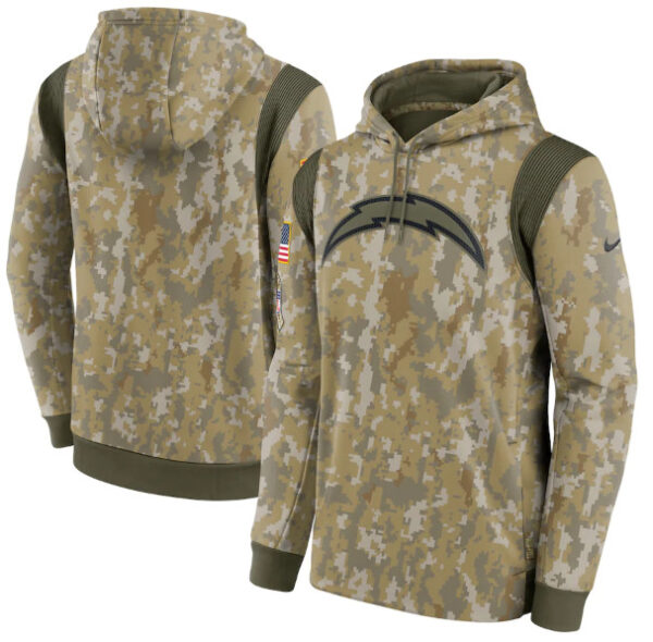 Men's Los Angeles Chargers Camo 2021 Salute To Service Therma Performance Pullover Hoodie