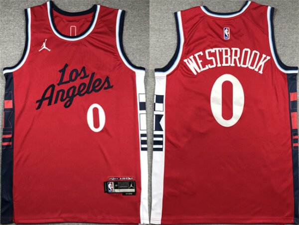 Men's Los Angeles Clippers #0 Russell Westbrook Red Stitched Jersey