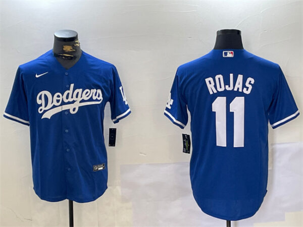 Men's Los Angeles Dodgers #11 Miguel Rojas Royal Cool Base Stitched Baseball Jersey